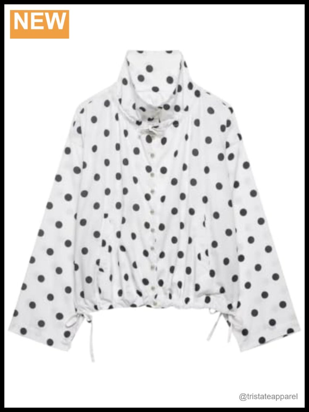 Polka Dot Cropped Blouse Button Down Shirt with Pockets